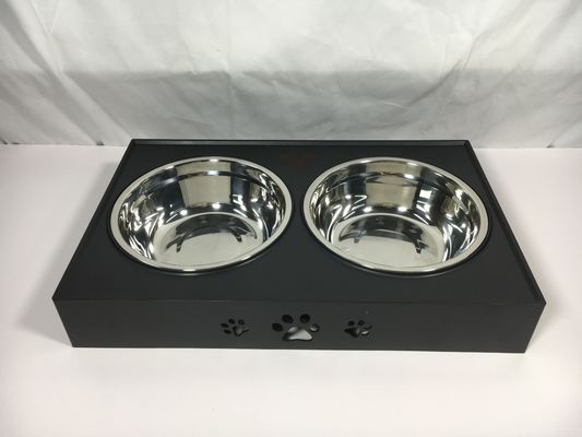 Coppe doppie in acciaio inossidabile nero per cani di grandi dimensioni senza versamento, non scivoloso, regolabile in altezza, protezione cervicale