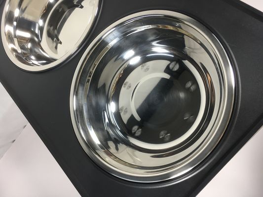 Coppe doppie in acciaio inossidabile nero per cani di grandi dimensioni senza versamento, non scivoloso, regolabile in altezza, protezione cervicale