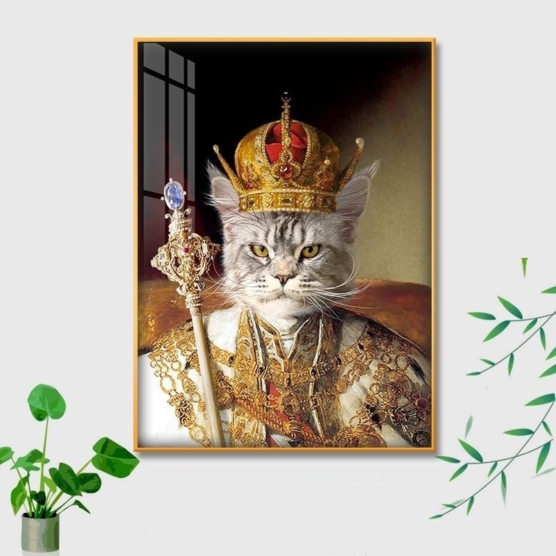 Ritratto di animali domestici in telaio in lega di alluminio personalizzato per soggiorno Spoof Cat Mural